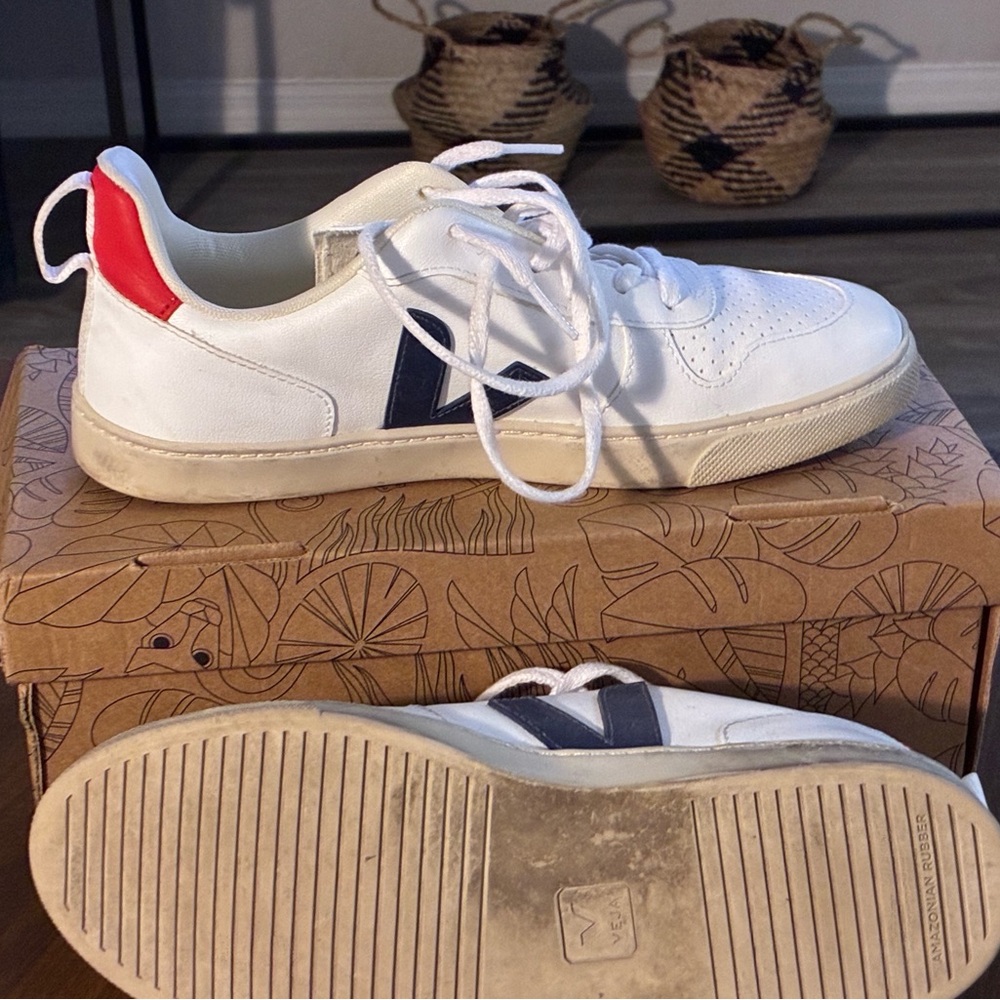 Veja Kids Sneakers White with Navy and Red Accents
